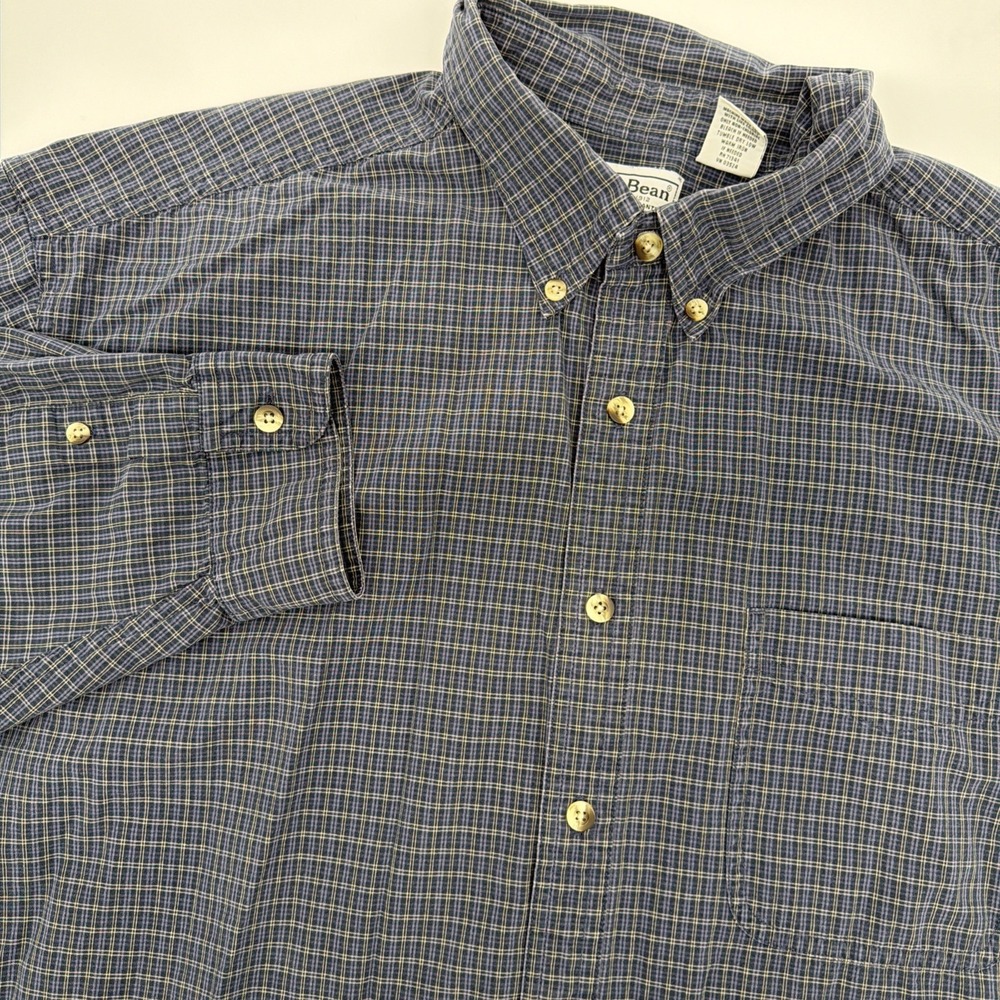 L.L.Bean Men's XL Reg Plaid Button Down Shirt Blue Green Traditional Fit Cotton
